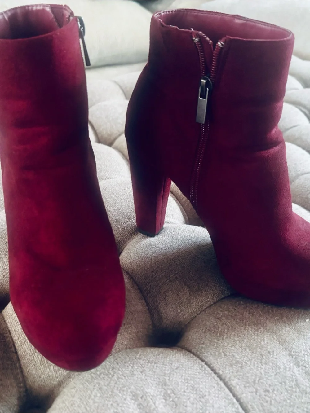 BAMBOO Burgundy Platform Ankle Booties with Side Zip